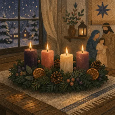 Advent Wreath with Four Lit Candles