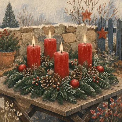Advent Wreath with Four Lit Candles