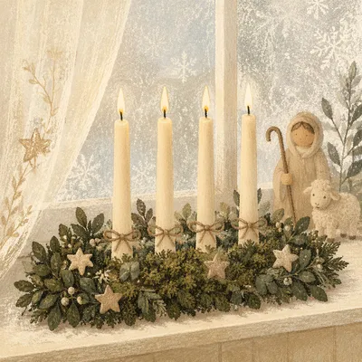 Advent Wreath with Four Lit Candles