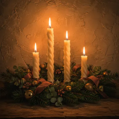 Advent Wreath with Four Lit Candles