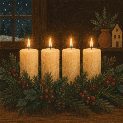 Advent Wreath with Four Lit Candles