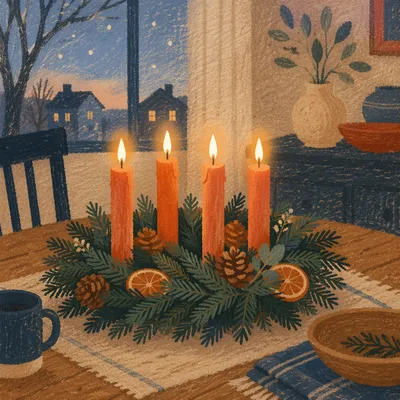 Peaceful Advent Wreath With Four Lit Candles
