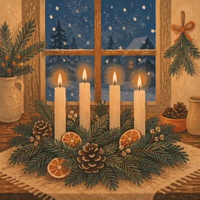 Advent Wreath with Four Lit Candles