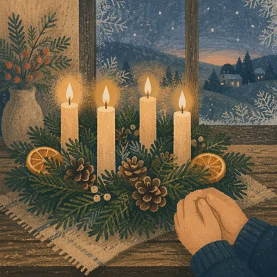 Advent Wreath with Four Lit Candles