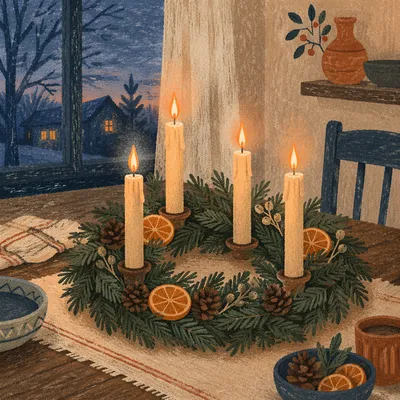 Advent Wreath with Four Lit Candles
