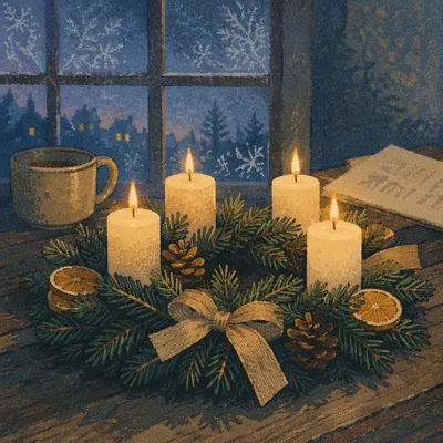 Advent Wreath With Four Lit Candles