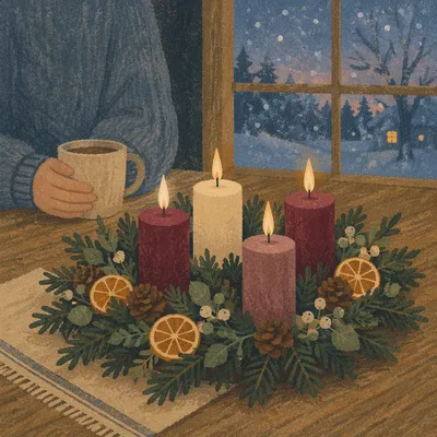 Lit Advent Wreath at Winter Twilight