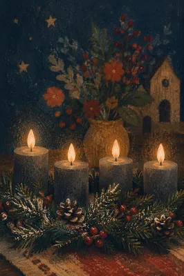 Lit Advent Wreath with Winter Greenery