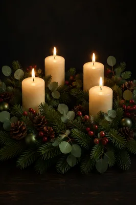 Four Lit Candles on Advent Wreath