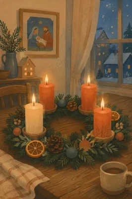 Advent Wreath with Four Lit Candles