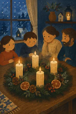 Advent Wreath with Four Lit Candles