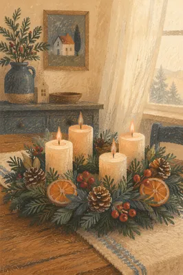 Advent Wreath with Four Lit Candles