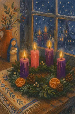 Advent Wreath Candles at Winter Dusk