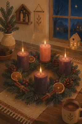 Advent Wreath with Four Lit Candles