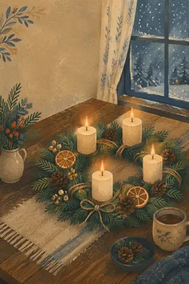 Advent Wreath with Four Lit Candles