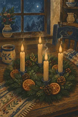 Four Lit Advent Candles at Dusk