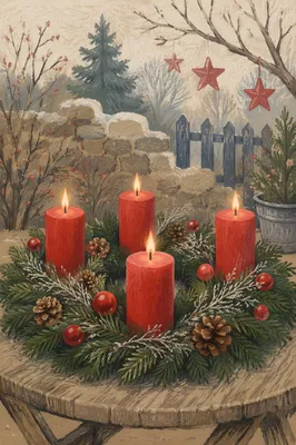 Advent Wreath with Four Lit Candles