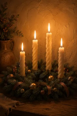 Advent Wreath with Four Lit Candles