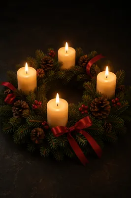Advent Wreath with Four Lit Candles