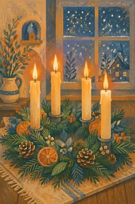 Advent Wreath With Four Lit Candles