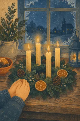 Advent Wreath Candles at Winter Dusk