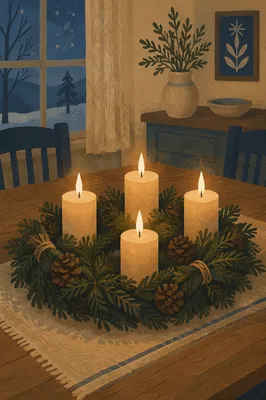 Advent Wreath Candles at Winter Dusk