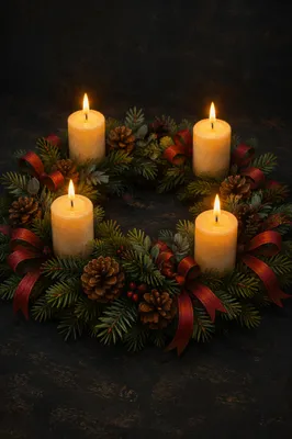Four Lit Candles on Advent Wreath