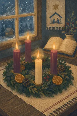 Advent Wreath with Four Lit Candles