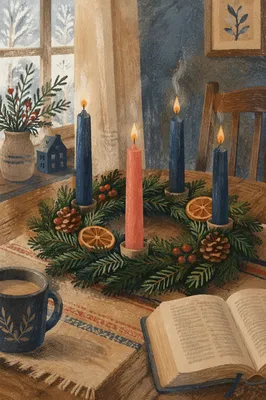 Advent Wreath with Four Lit Candles