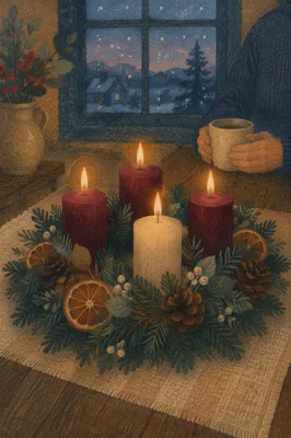 Advent Wreath With Four Candles Lit