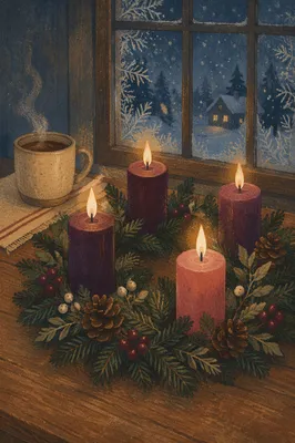 Advent Wreath With Four Glowing Candles