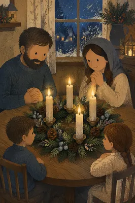 Advent Wreath With Four Lit Candles