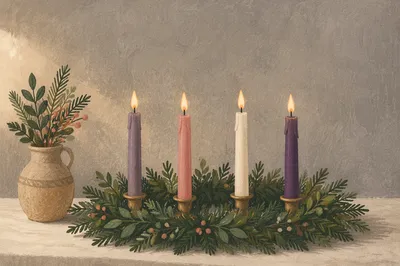 Four Lit Candles on Advent Wreath