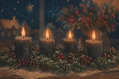 Advent Wreath With Four Lit Candles