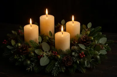 Four Lit Candles Advent Wreath
