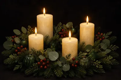 Advent Wreath with Four Lit Candles