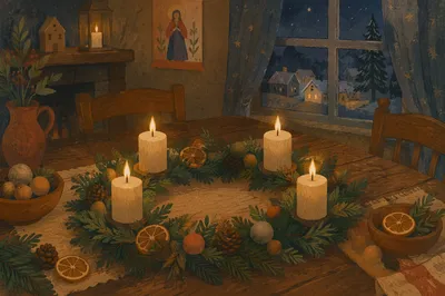 Advent Wreath with Four Lit Candles