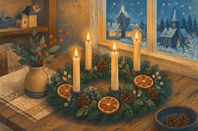Advent Wreath With Four Lit Candles