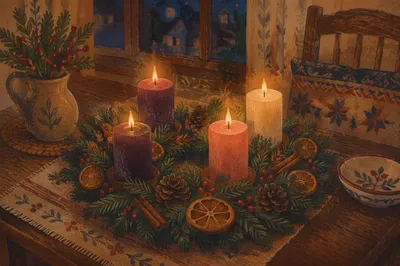Advent Wreath with Four Lit Candles