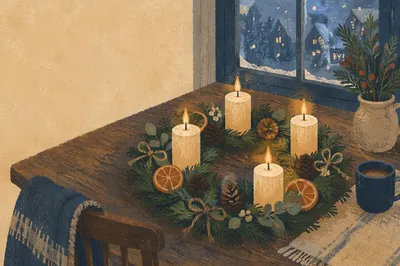 Advent Wreath with Four Lit Candles