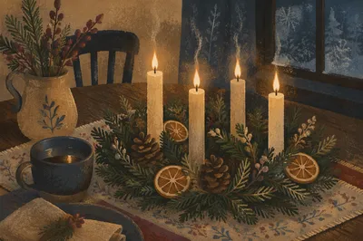 Advent Wreath Candles at Winter Dusk