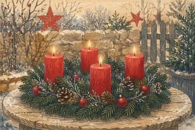 Advent Wreath with Four Lit Candles