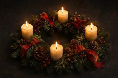 Advent Wreath with Four Lit Candles