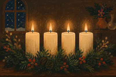 Advent Wreath with Four Lit Candles