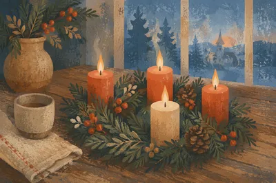 Advent Wreath Candles at Winter Dawn