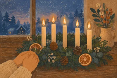 Advent Wreath Candles in Quiet Prayer