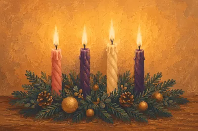 Four Lit Candles on Advent Wreath