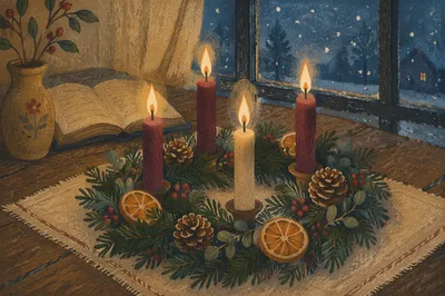 Advent Wreath Candles by Winter Window