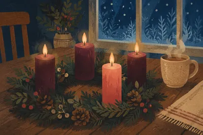 Glowing Advent Wreath at Blue Hour