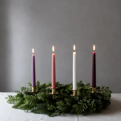 Lit Advent Wreath with Four Candles